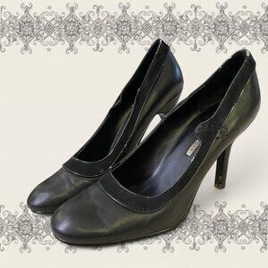 Vintage Black leather Tommy Hilfiger stiletto high heels with velvet trim